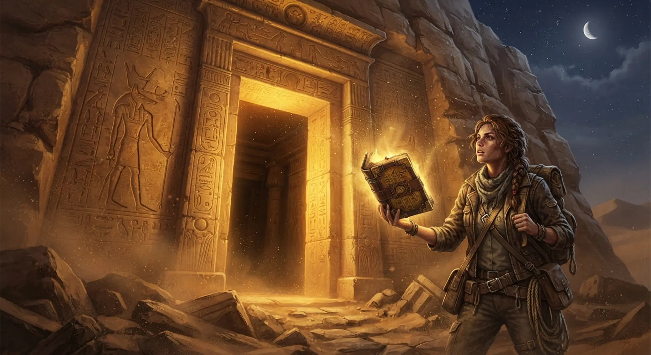 Symbole i klimat Book of Ra Księga Ra i odkrywca przed wejściem do grobowca