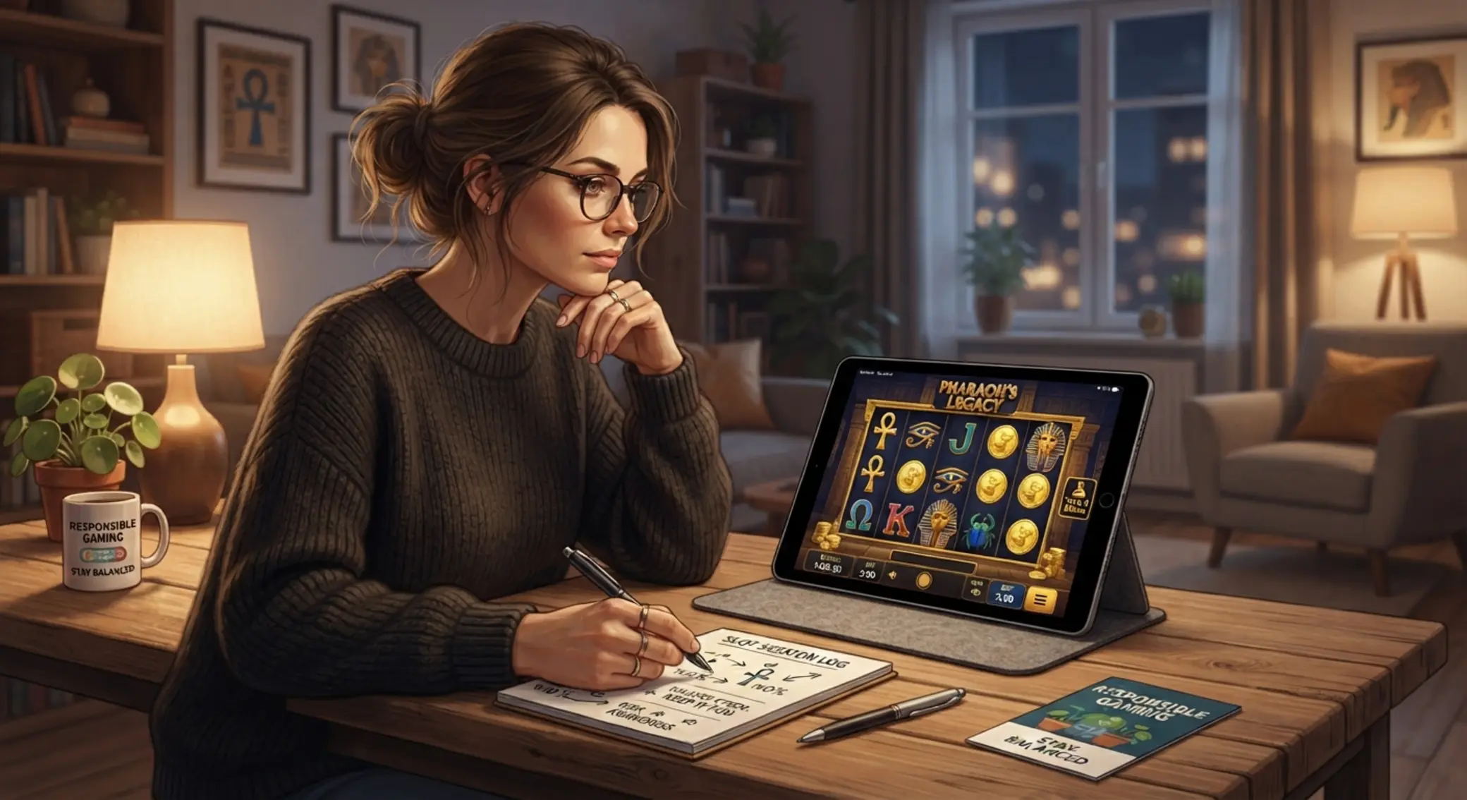 Gracz analizujący slot i strategię gry