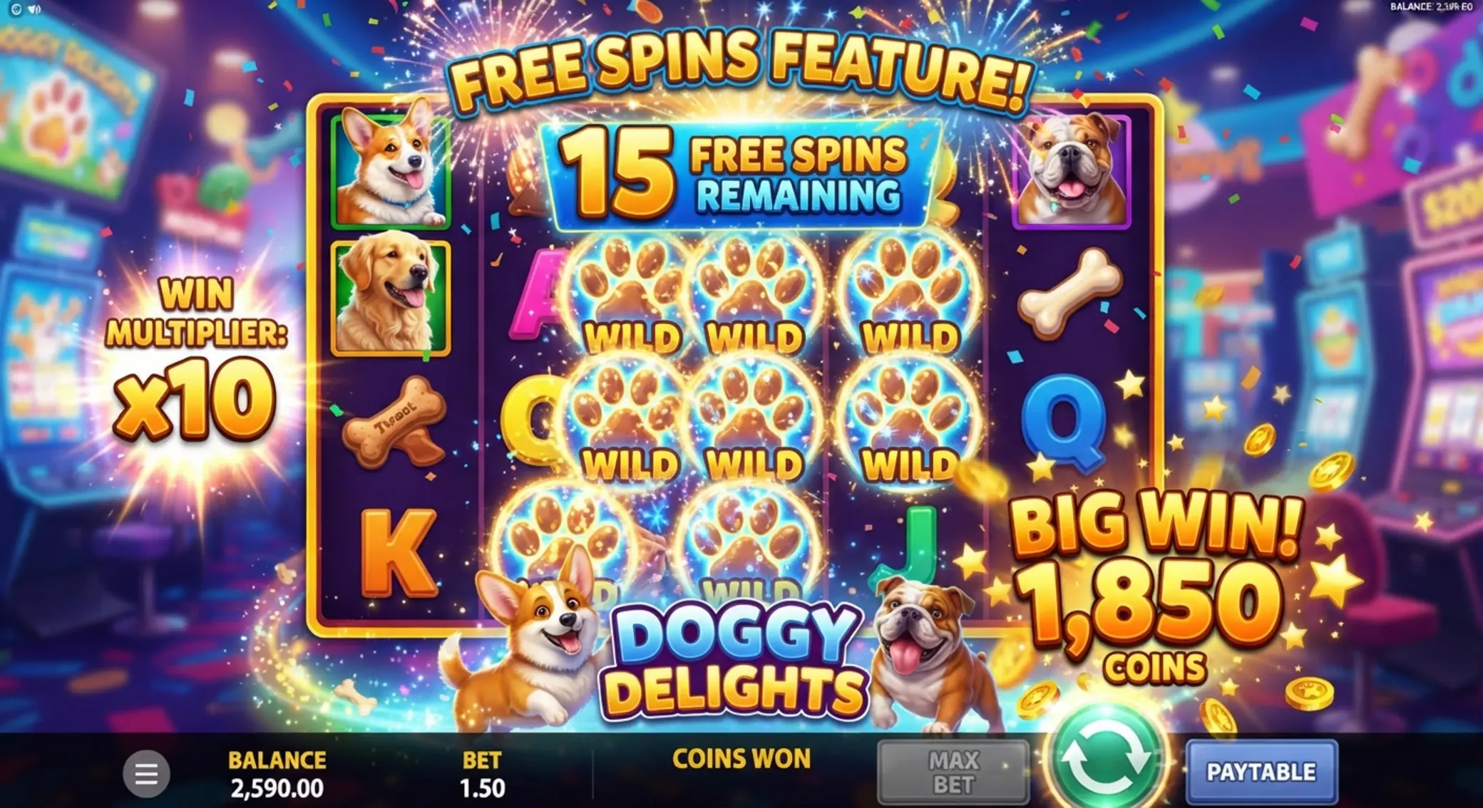 Bonusy i darmowe spiny w The Dog House Funkcje bonusowe slota The Dog House z darmowymi spinami i wildami