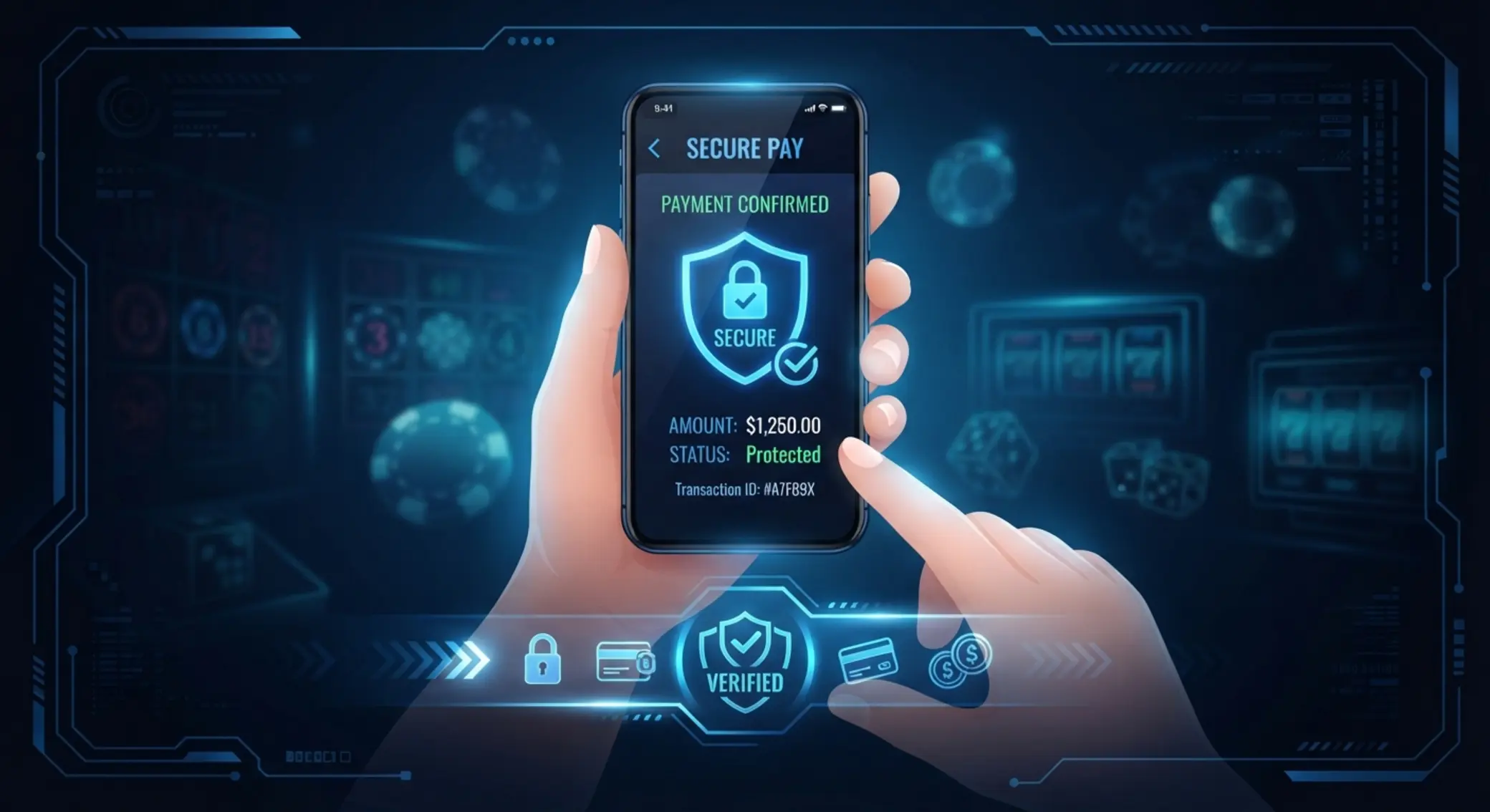 Smartfon z motywem bezpieczeństwa płatności i ikoną tarczy