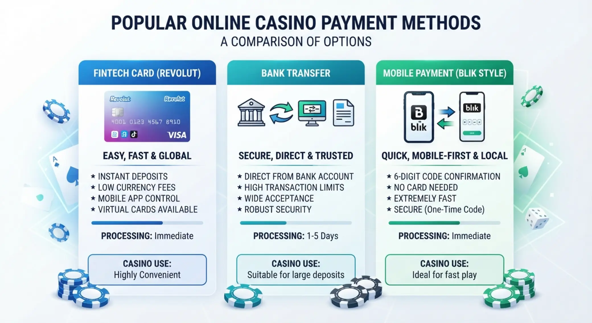 Porównanie Revolut, przelewu bankowego i BLIK w kasynie online