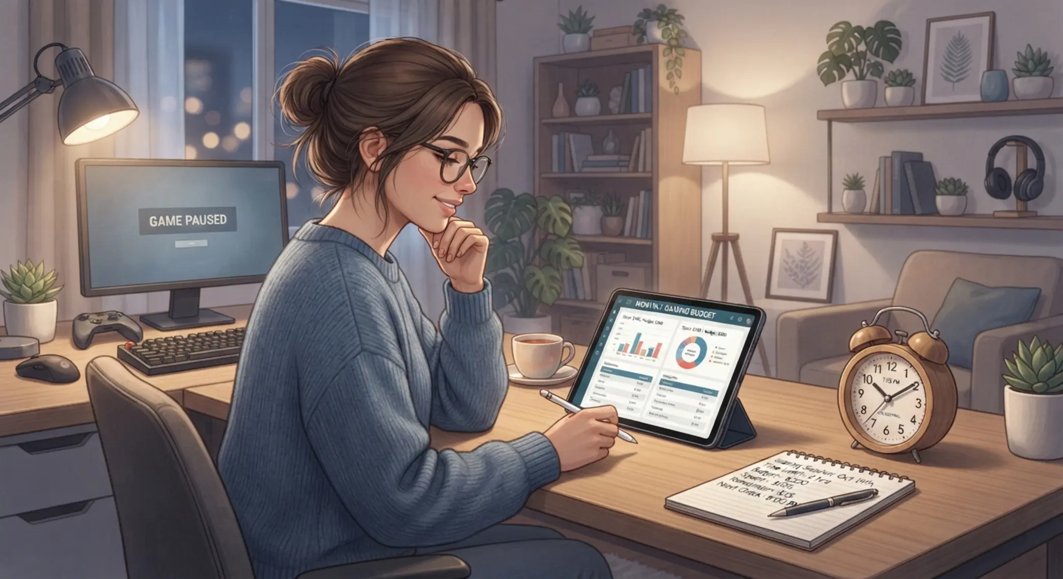 Ilustracja odpowiedzialnej gry z kontrolą czasu i budżetu